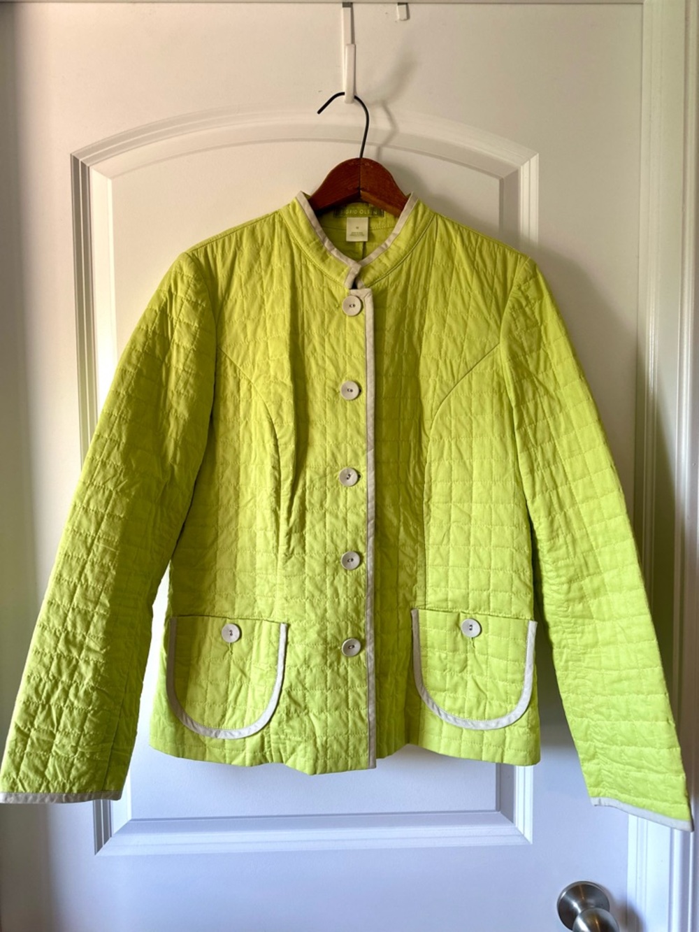 Sigrid Olsen Lime Quilted Button-Front Spring Jacket 100% Cotton